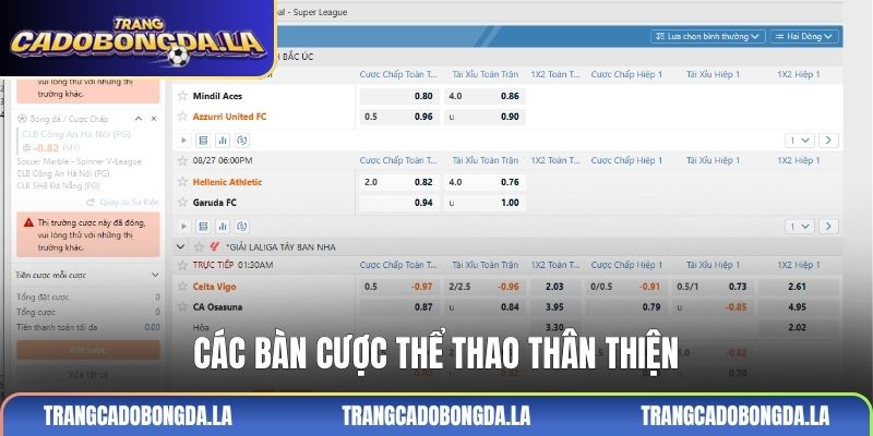 Các bàn cược thể thao thân thiện