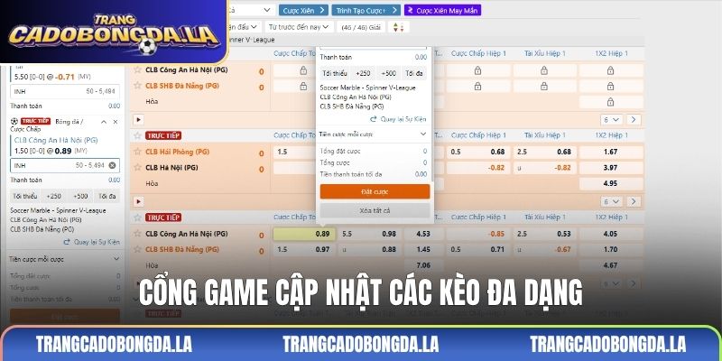 Cổng game cập nhật các kèo đa dạng