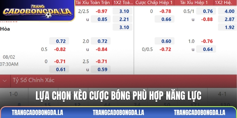Lựa chọn kèo cược bóng phù hợp năng lực