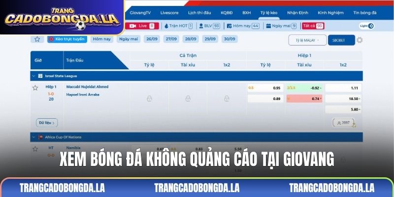 Xem bóng đá không quảng cáo tại Giovang